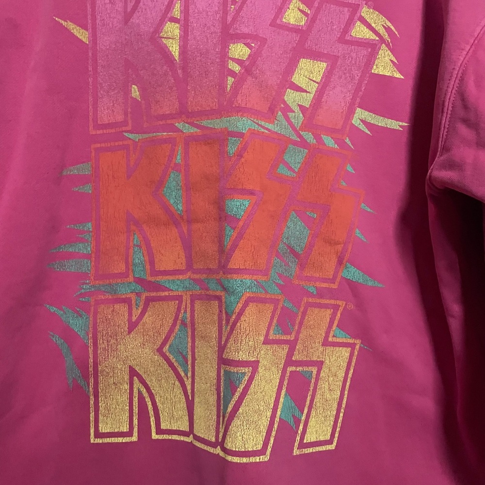 KISS‎ Band Pink Graphic Sweatshirt Oversized Crop Top Women's Size M